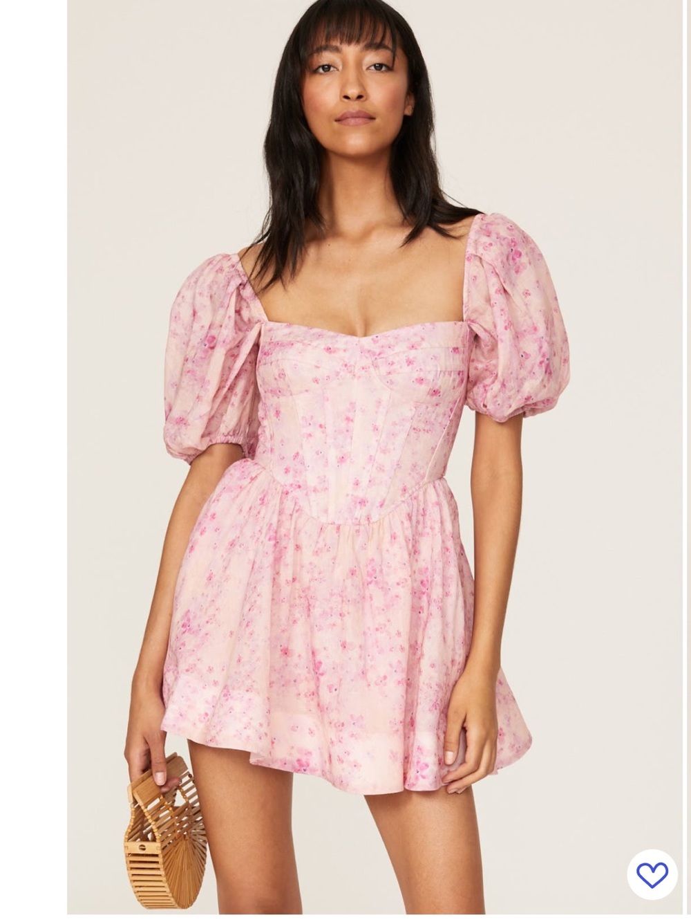 Bardot Pink Floral Puff-Sleeve Mini Dress